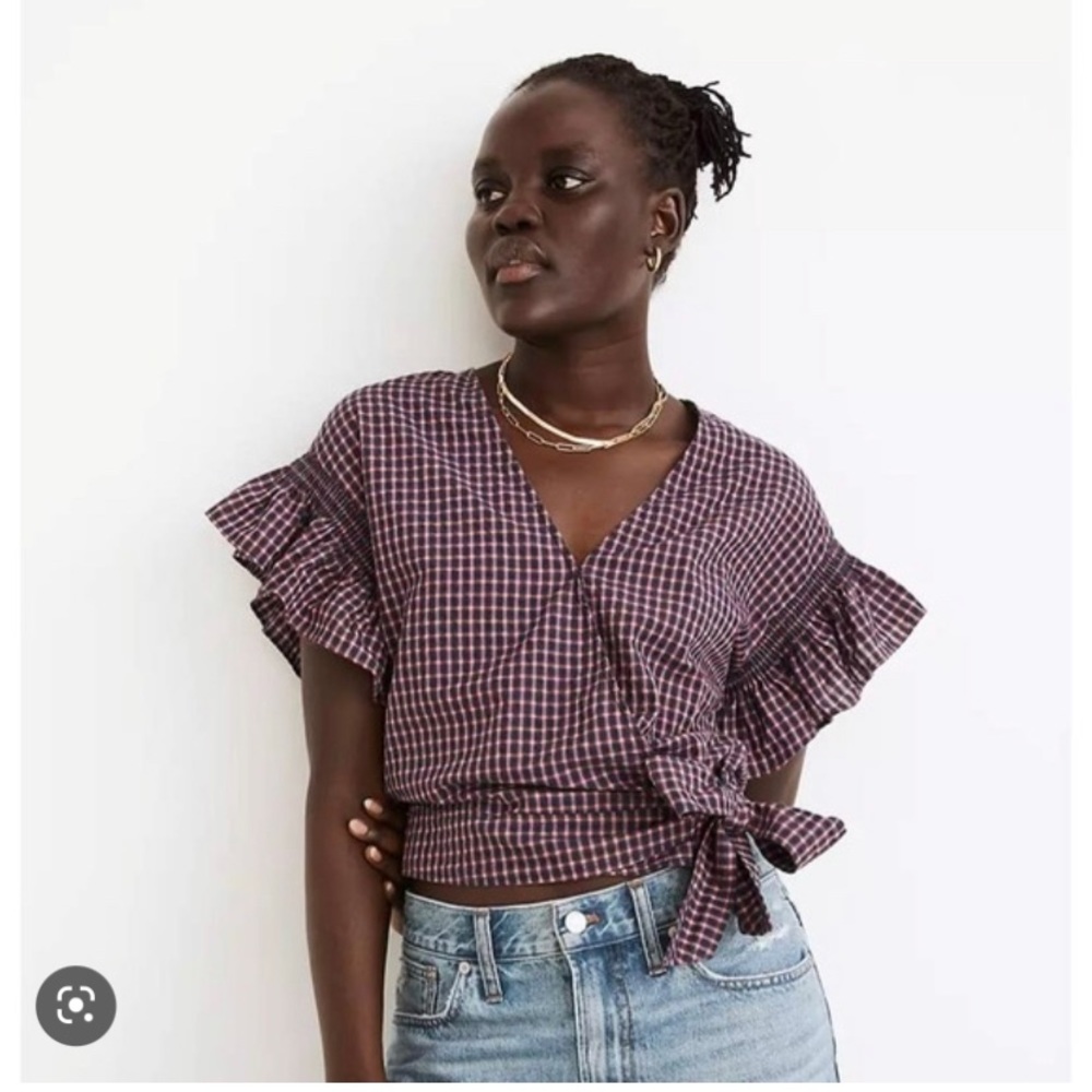 Madewell Plaid Checkered Crop Tie Waist Top EUC